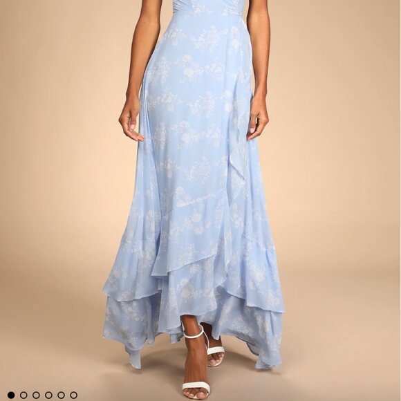 Lulu's Light Blue Floral Maxi Dress Size: Extra Small - Picture 5 of 8